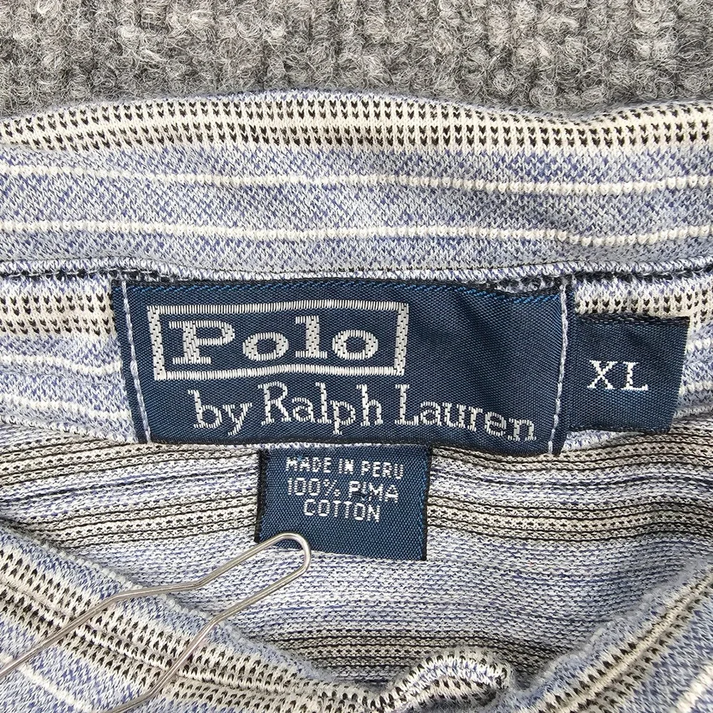 Polo Ralph Lauren XL Pima Cotton Striped Polo Shirt Blue Tan Pocket Mens Classic